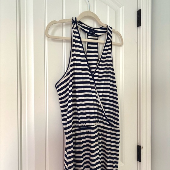 Navy and White Striped Maxi Dress - Picture 1 of 4